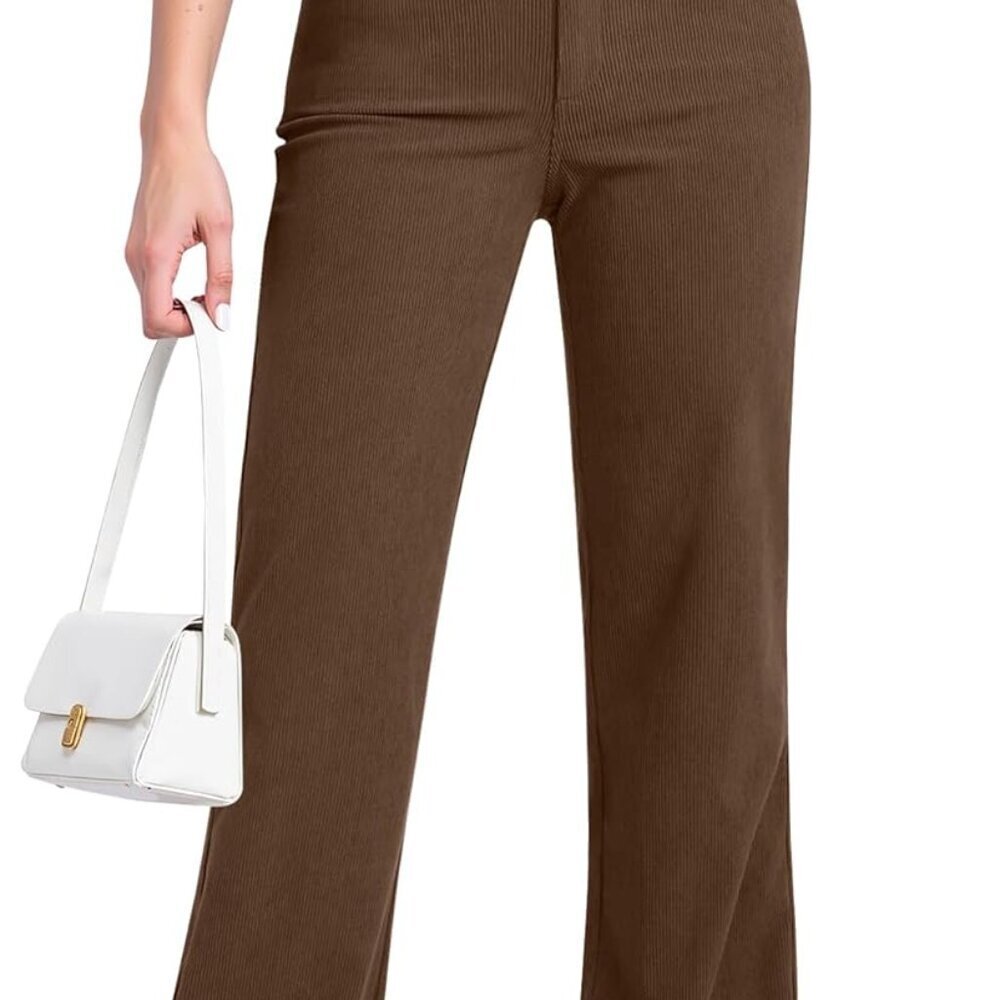 Corduroy Wide Leg Pants Woman High Waisted Trendy Fall Work Casual Elastic Waist